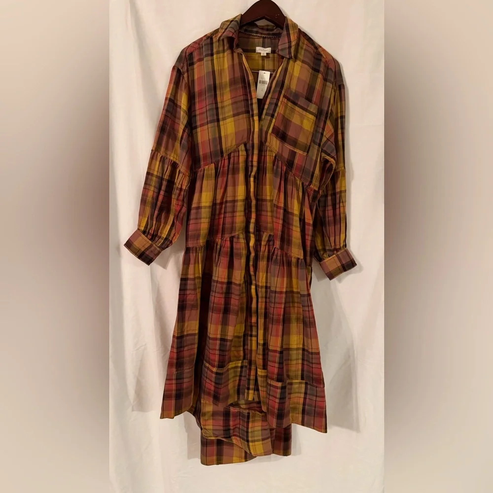 plaid dress Long-Sleeve Tiered High-Low Dress Pilcro/ Anthropologie Sz Xs NWT - Picture 6 of 7